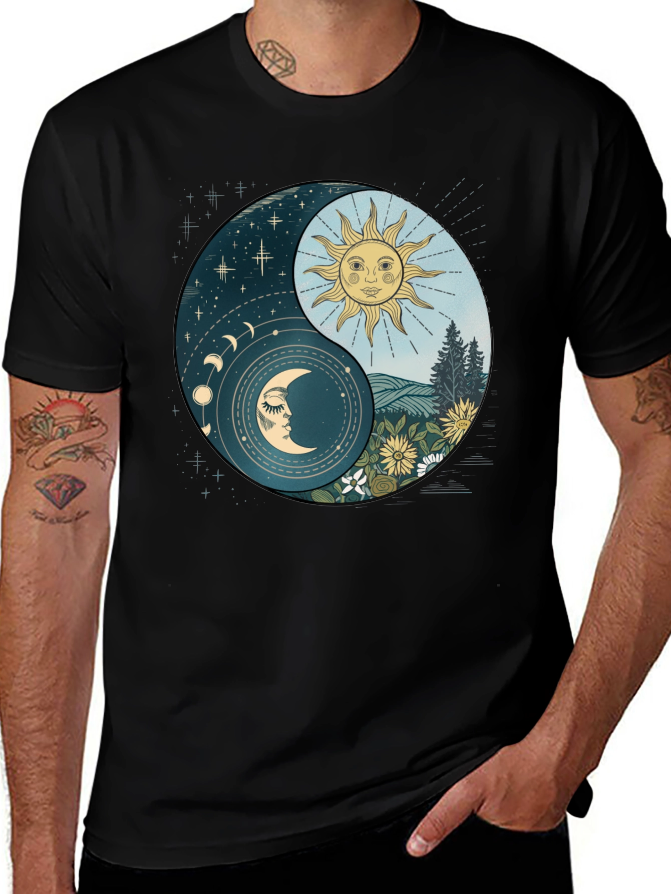 Variant 25 of Yin Yang Moon & Sun Graphic Tee - Soft Cotton Blend