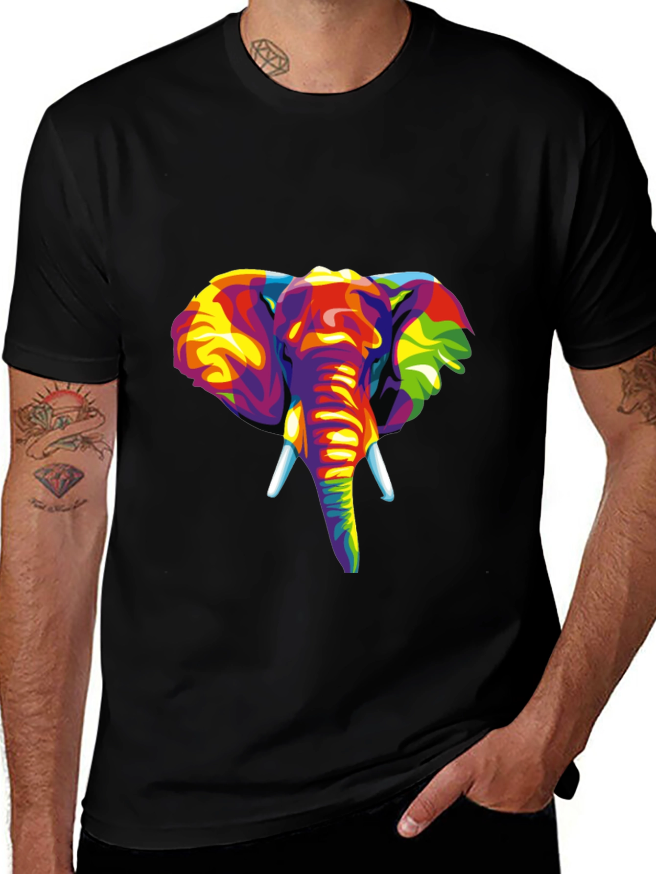 Variant 27 of Colorful Elephant Graphic Tee - Black