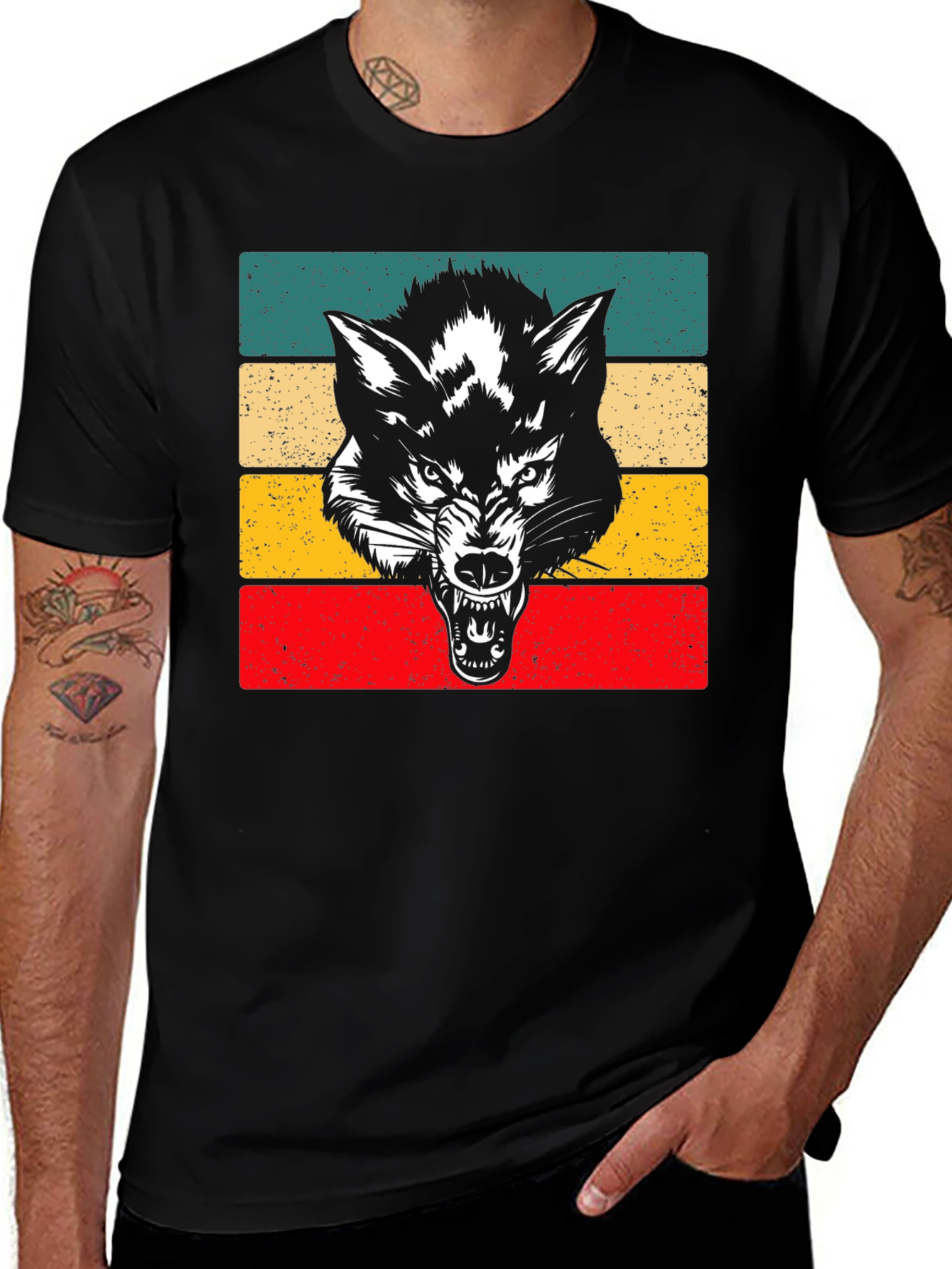 Variant 20 of Retro Wolf Graphic Tee - Black Cotton T-Shirt