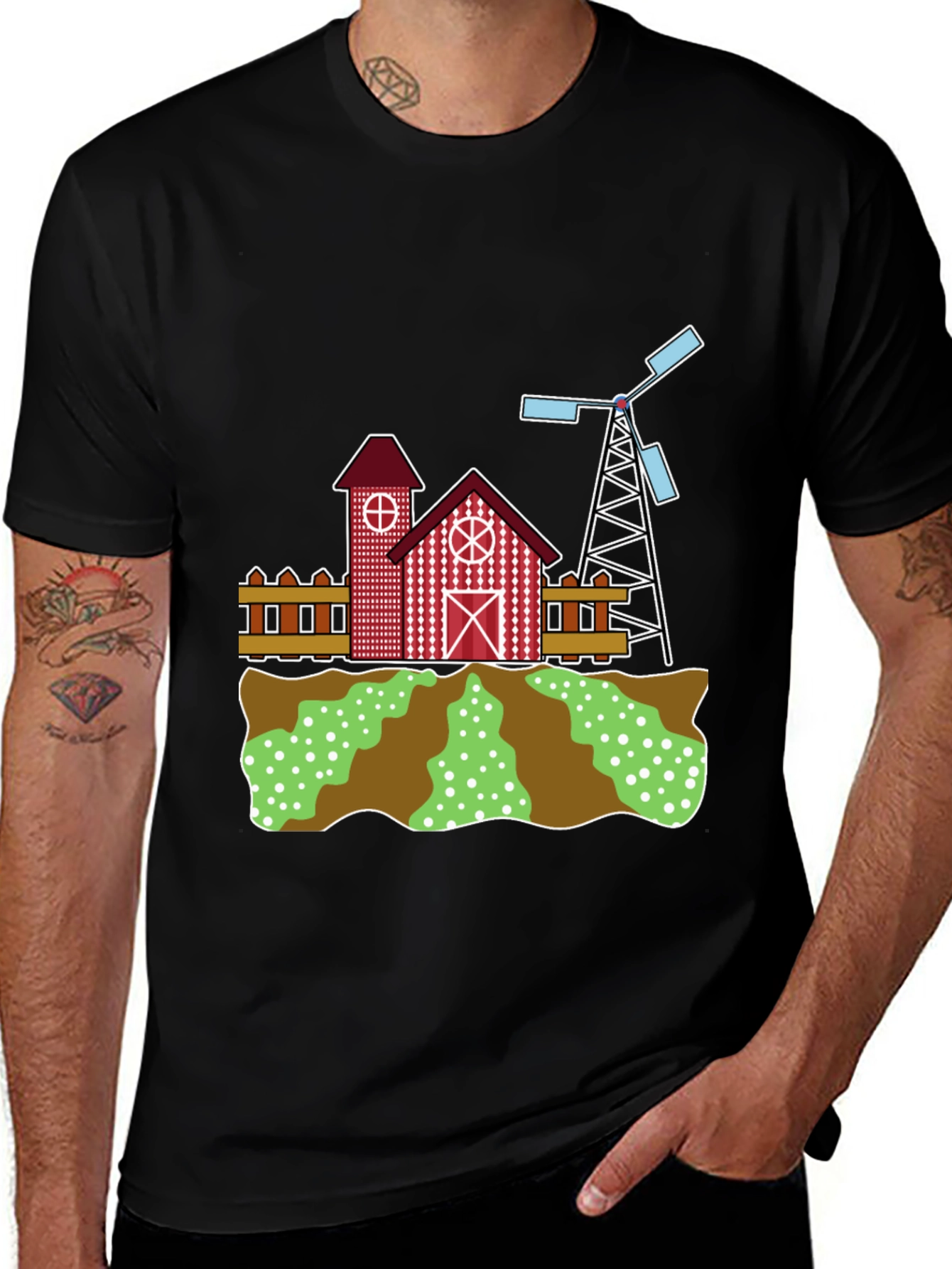 Farm Scene Graphic Tee - Whimsical Country Style