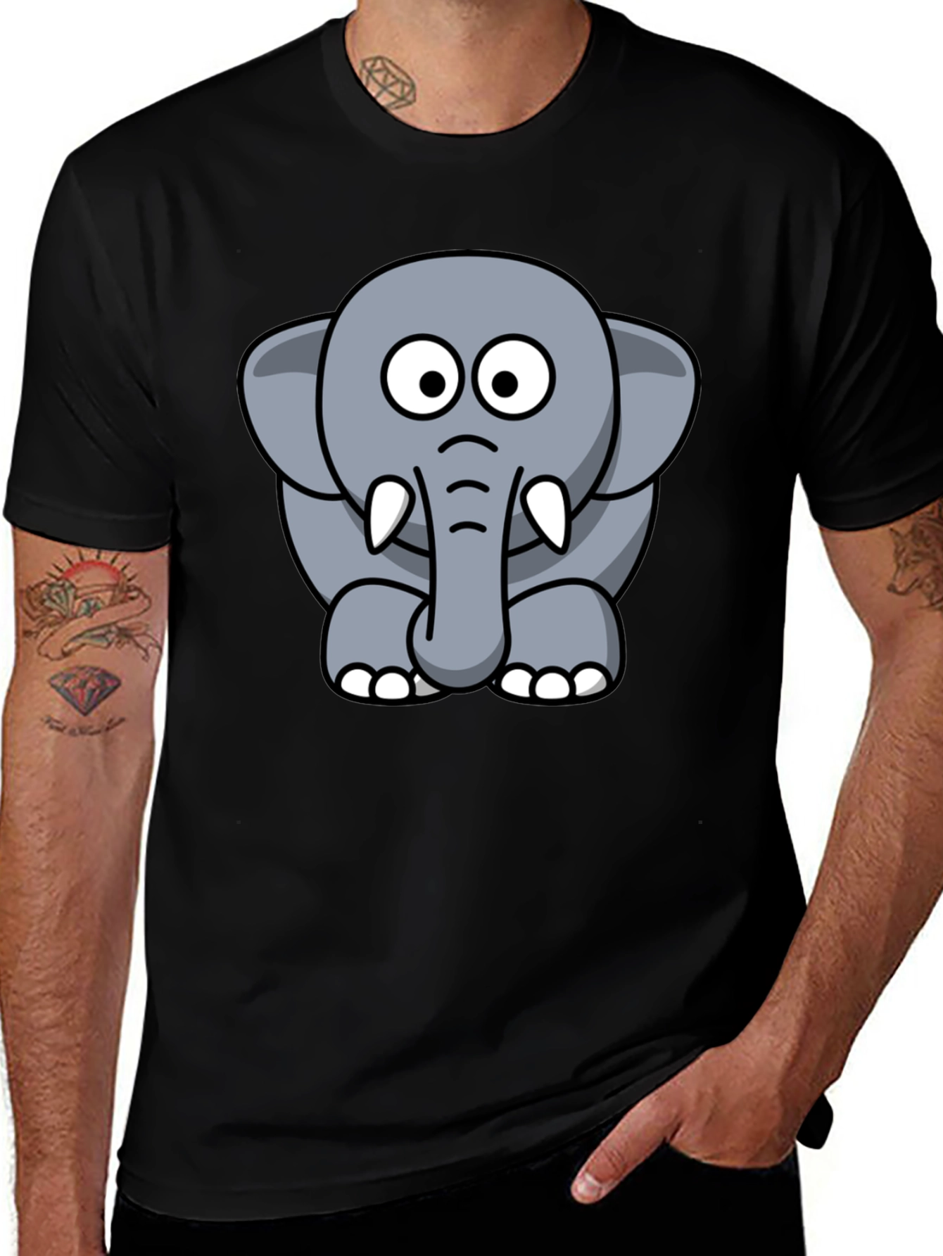 Variant 25 of Cartoon Elephant Graphic Tee - Black Cotton Shirt