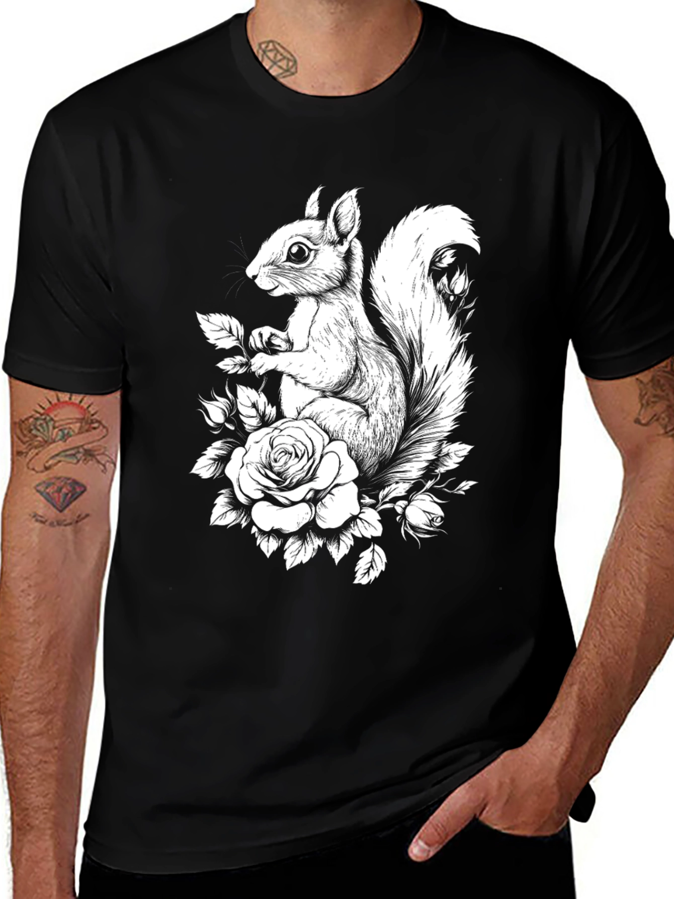 Squirrel and Rose Graphic Tee
