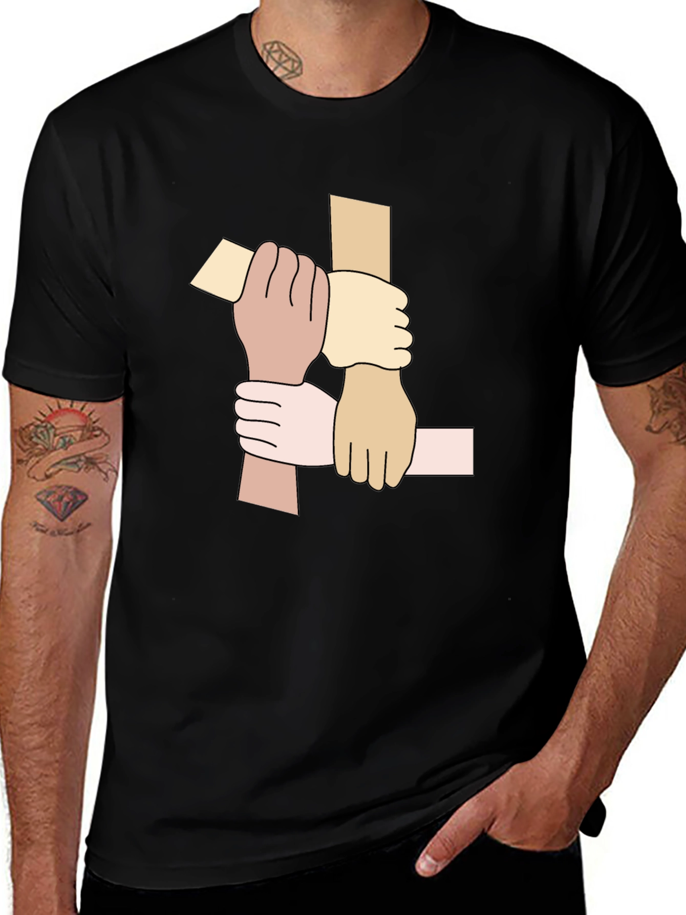 Variant 29 of Unity Hands Graphic Tee - Black Cotton T-Shirt