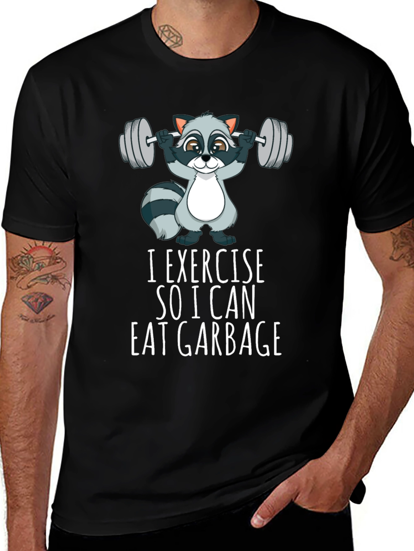Variant 27 of Funny Raccoon Workout T-Shirt - I Exercise To Eat Garbage