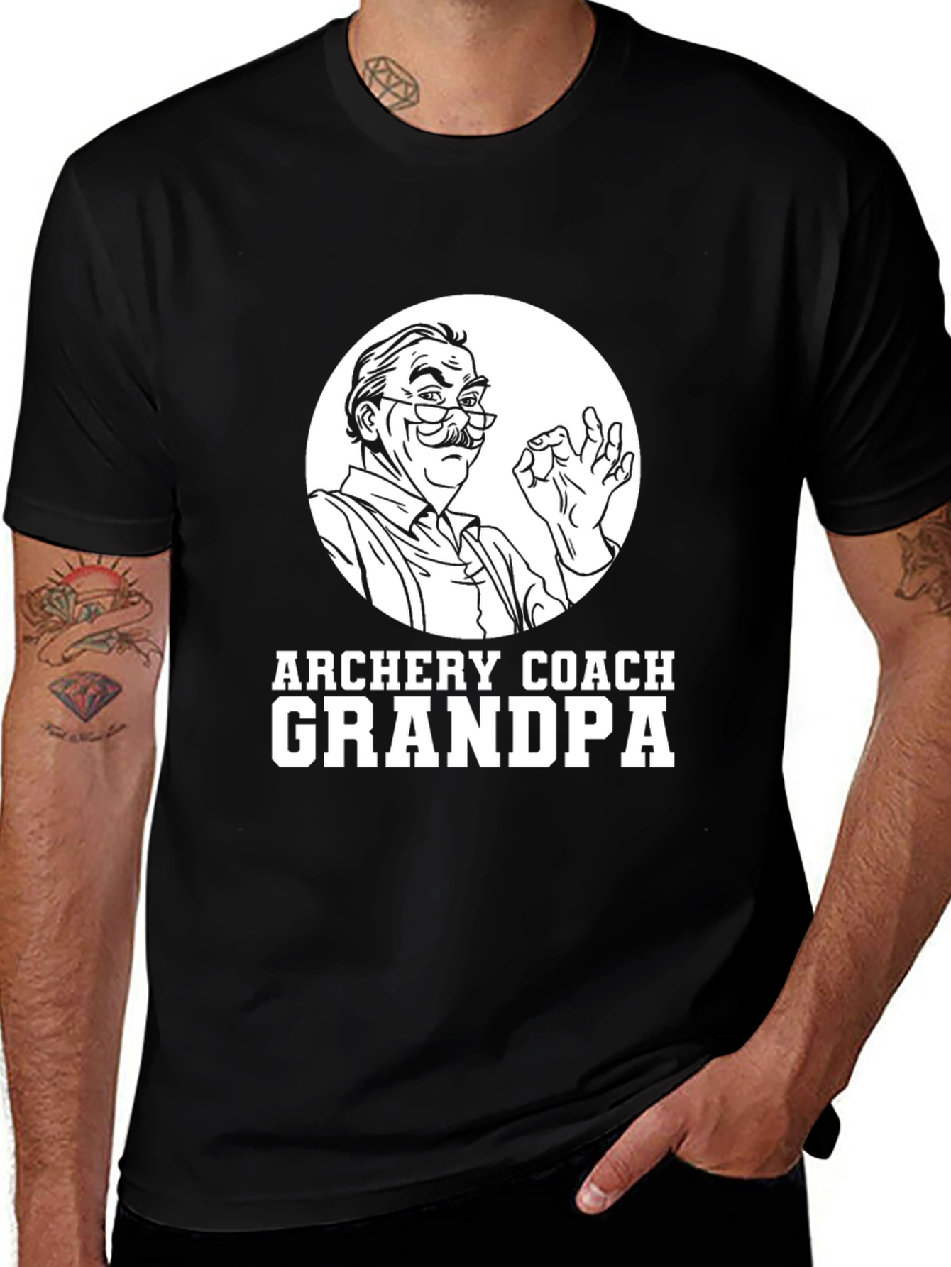 Variant 18 of Archery Coach Grandpa Graphic T-Shirt - Black Cotton Tee