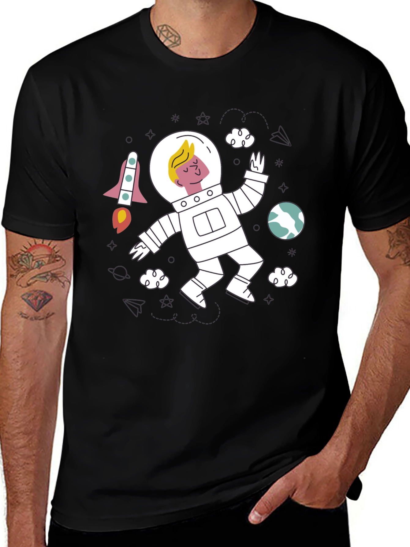 Astronaut Graphic Black T-Shirt - Space Adventure Tee