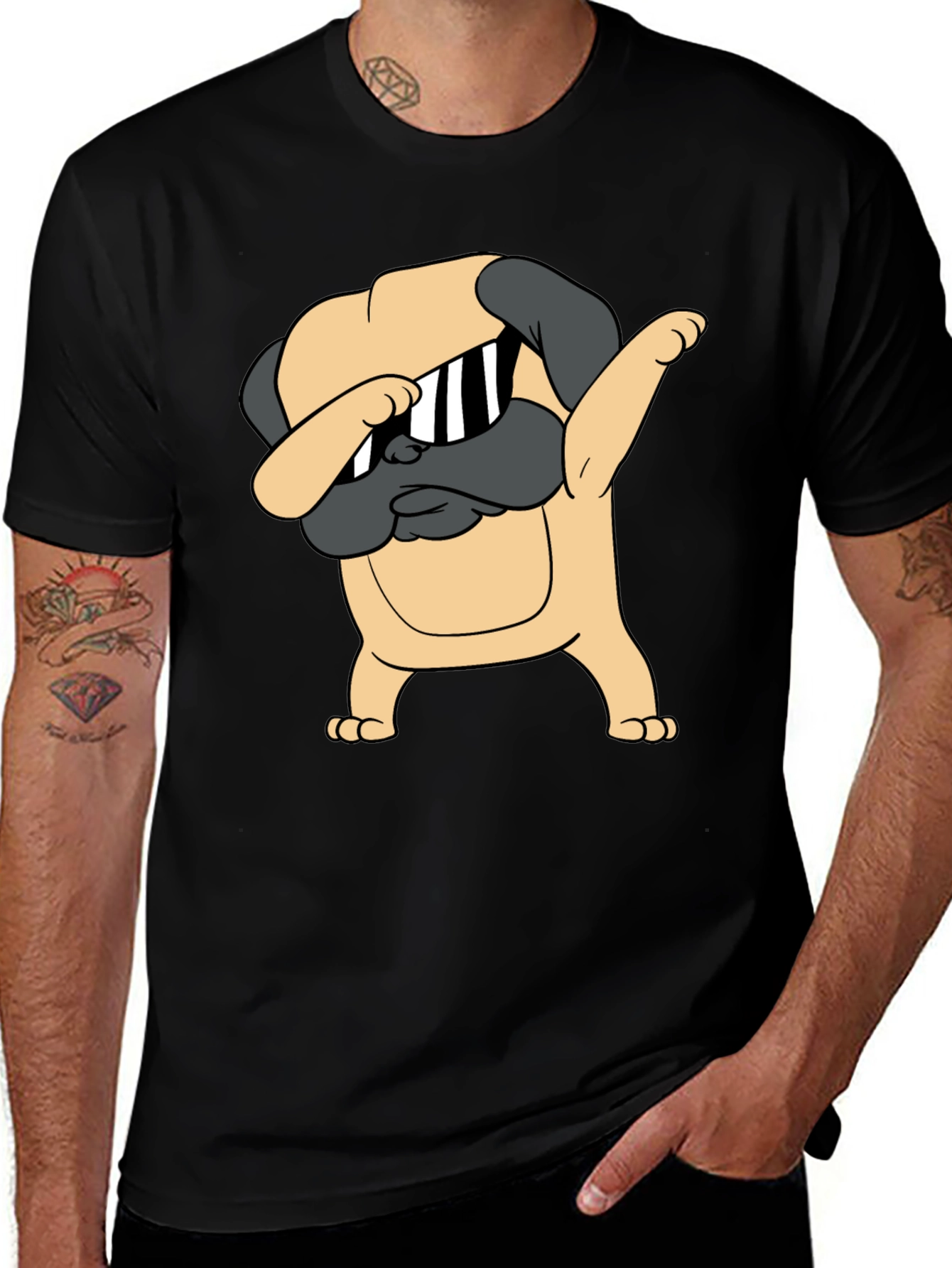 Variant 16 of Dabbing Pug Graphic Tee - Trendy Black T-Shirt