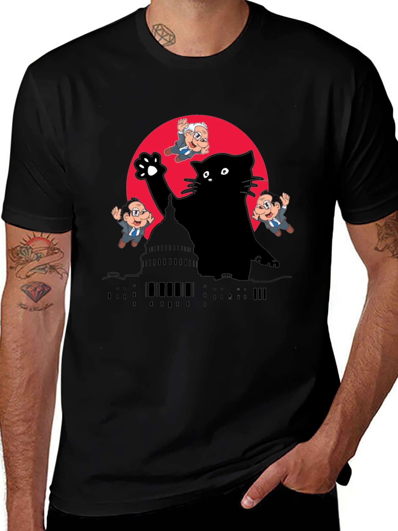 Black Kaiju Cat T-Shirt: Political Satire Tee main image