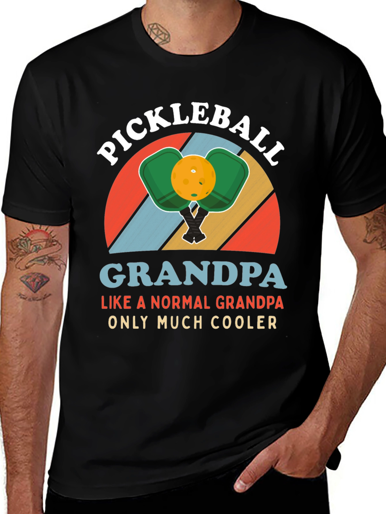 Black Pickleball Grandpa T-Shirt - Much Cooler Than Normal! main image