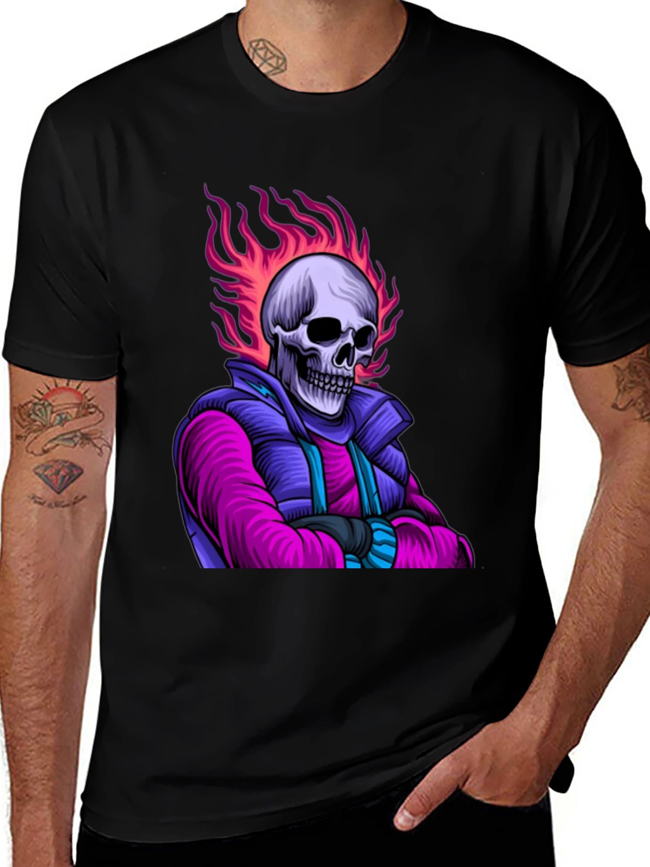 Variant 29 of Flaming Skull Graphic Tee - Cool Streetwear Style