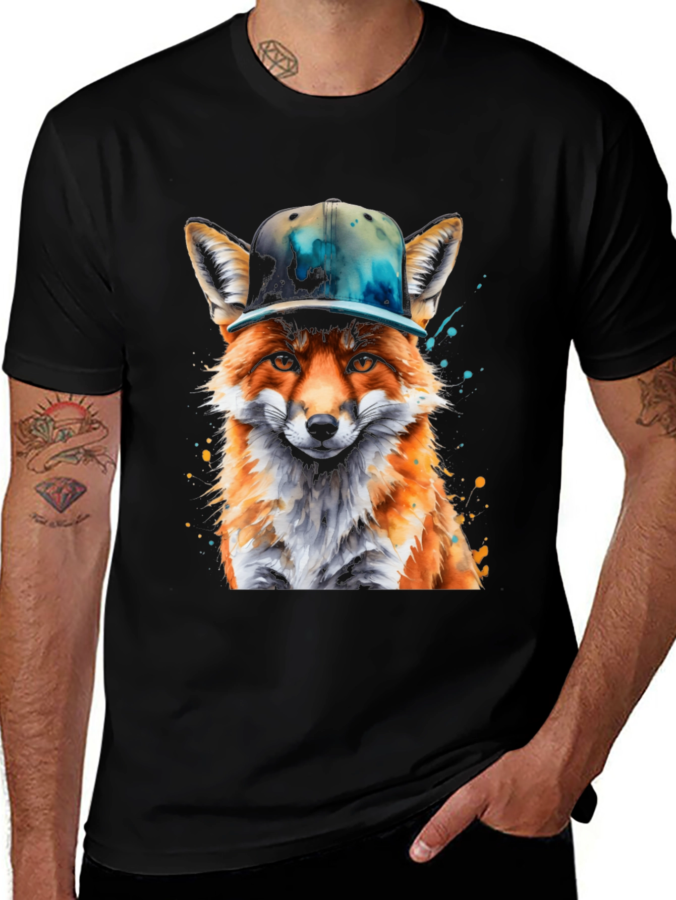 Variant 17 of Fox with Hat Graphic T-Shirt - Cool Urban Style