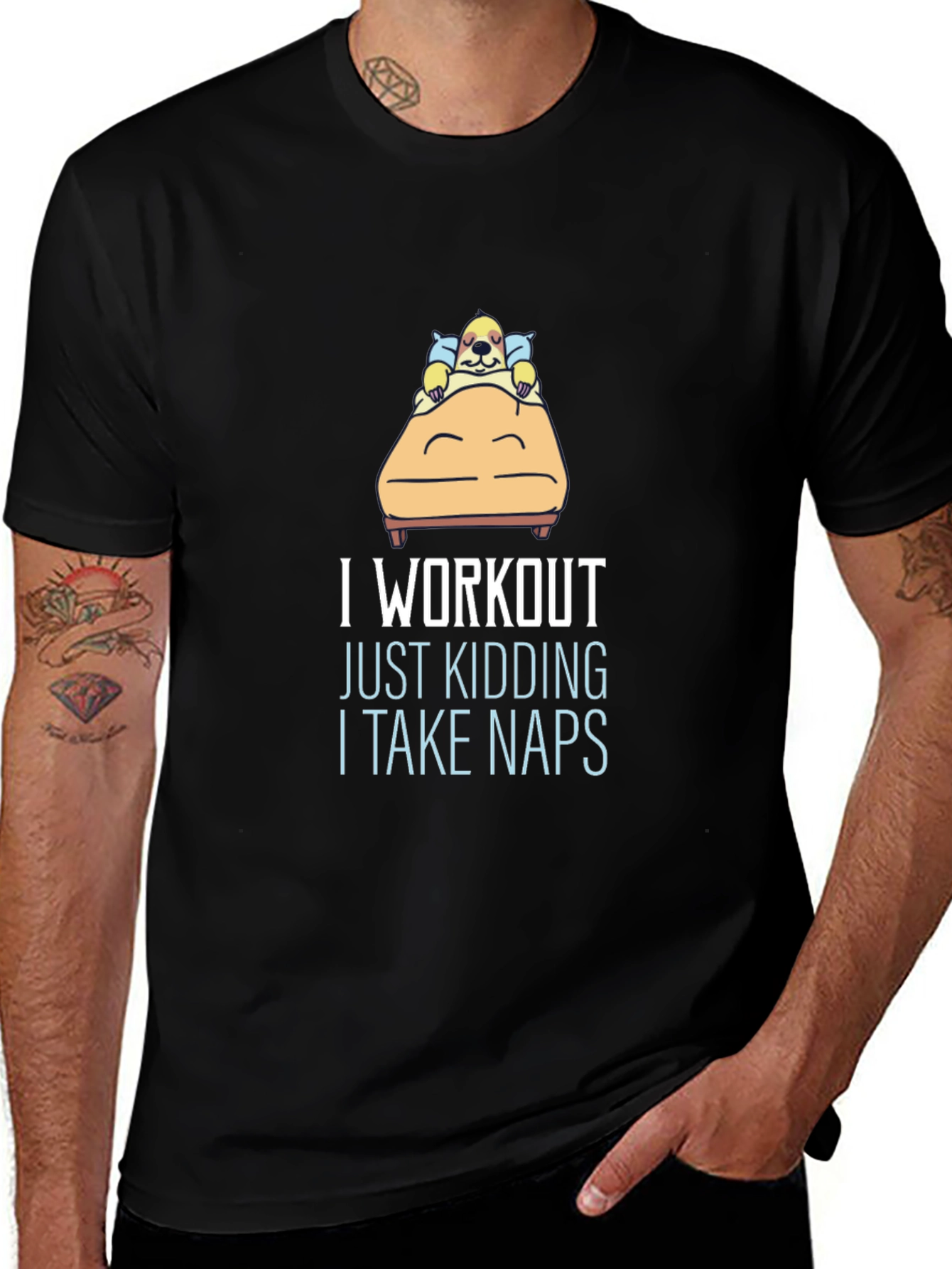 Variant 10 of Funny Napping T-Shirt - I Workout, Just Kidding