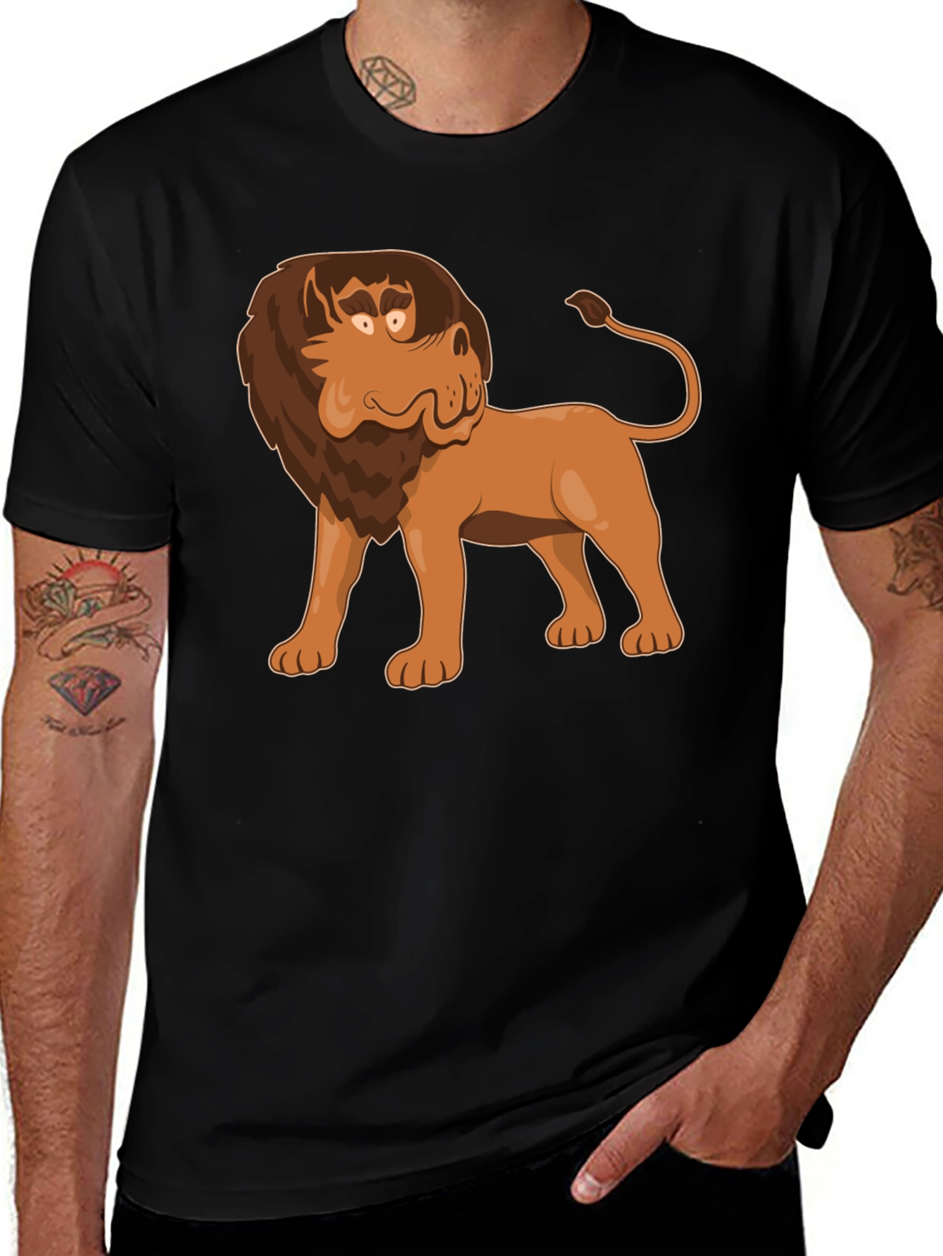 Variant 2 of Cartoon Lion Graphic Tee - Black