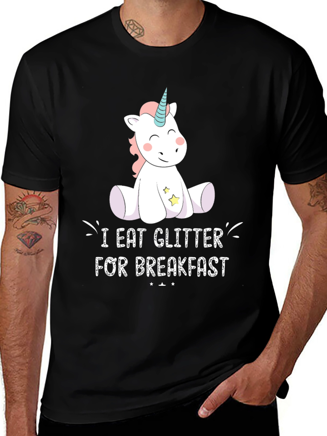 Variant 11 of Unicorn Glitter Breakfast T-Shirt - Black