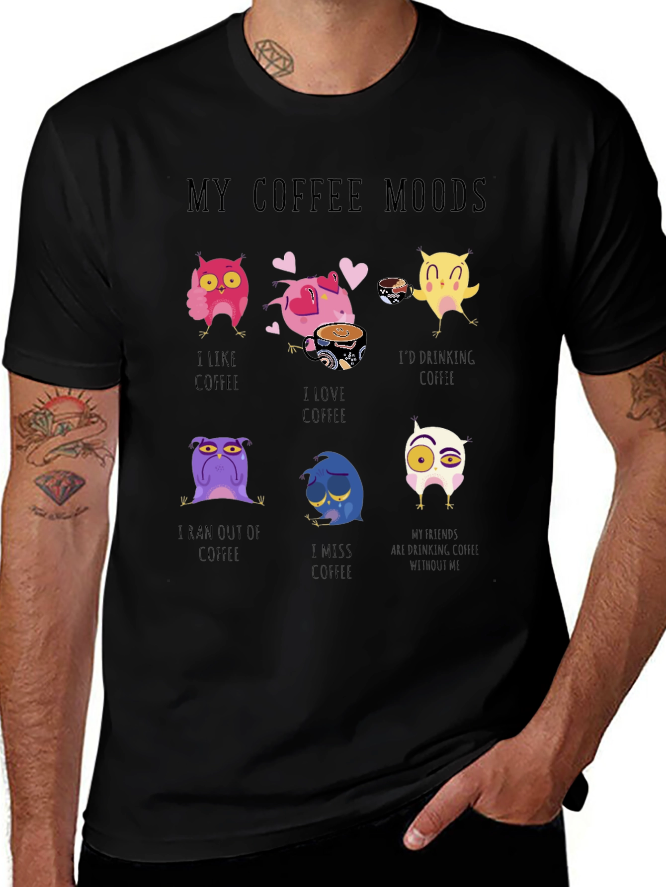 My Coffee Moods Graphic T-Shirt - Owl Lover Edition