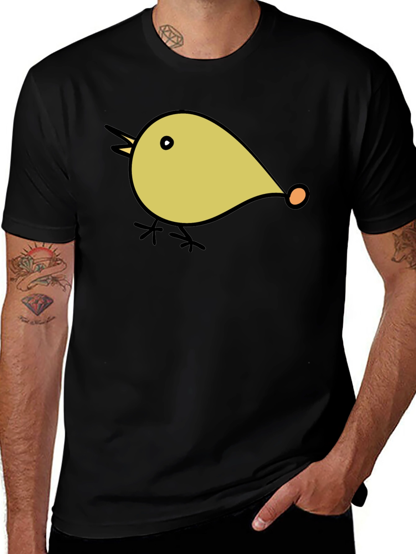 Variant 9 of Cute Bird Graphic T-Shirt - Black Casual Tee