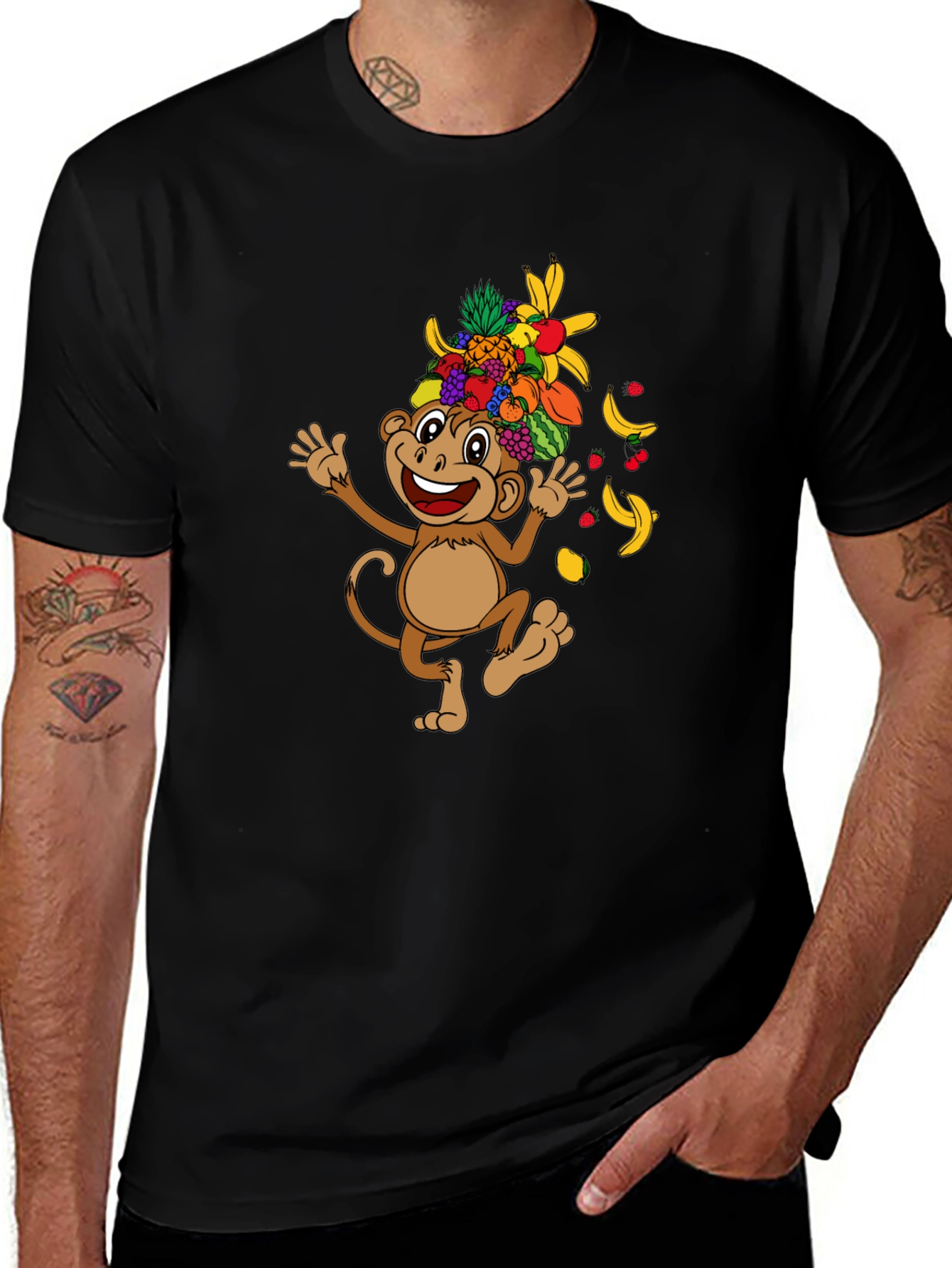 Variant 2 of Funny Monkey Fruit Hat Graphic Tee