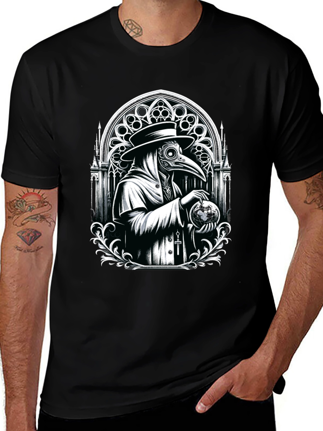 Variant 26 of Plague Doctor Graphic Tee - Black Cotton T-Shirt