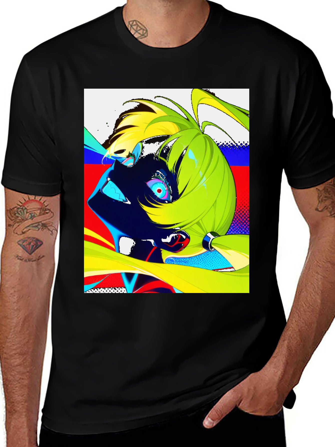 Variant 22 of Anime Graphic Print Black Crew Neck Men's T-Shirt