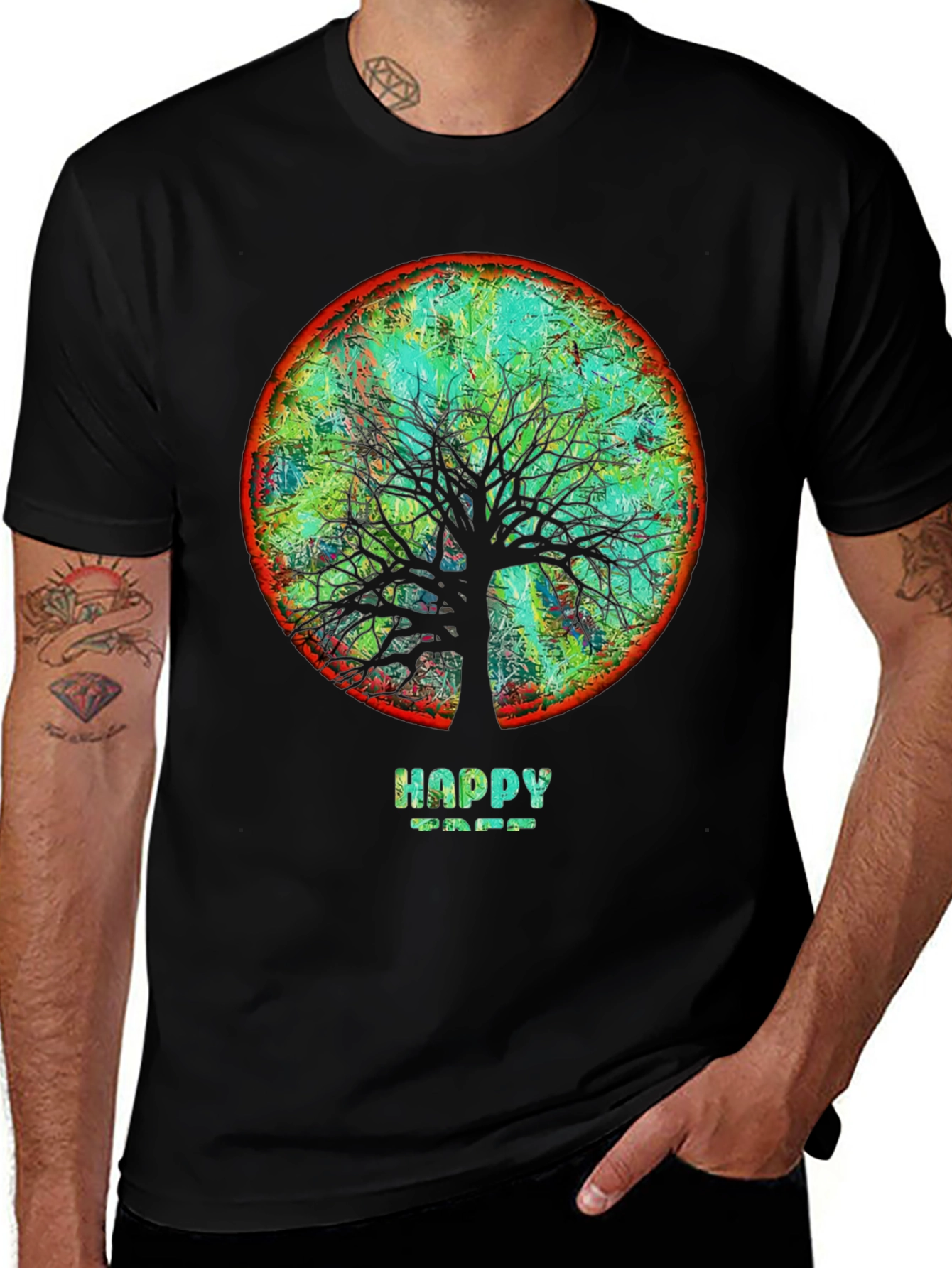 Variant 10 of Happy Tree Graphic Tee - Round Design