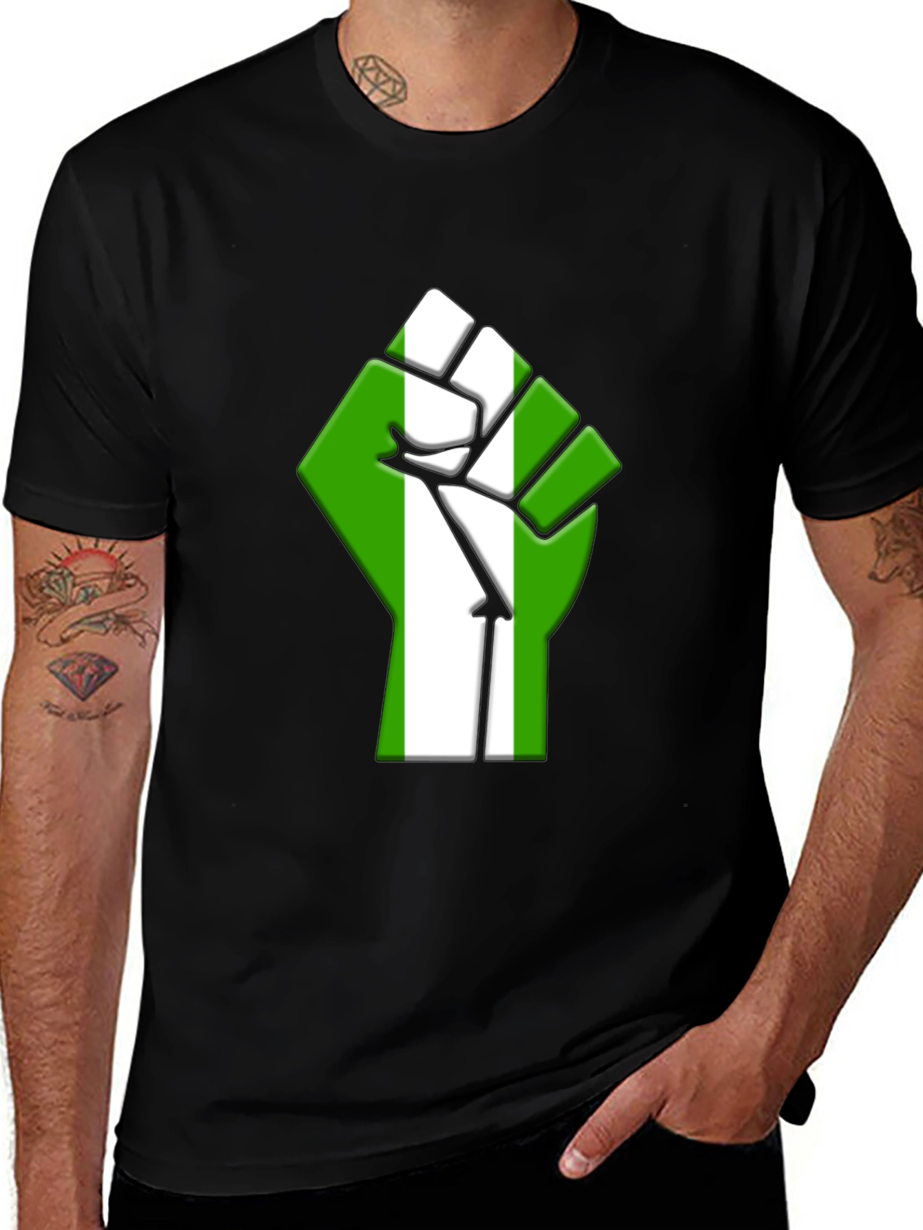 Nigeria Flag Fist T-Shirt - Black Pride Tee