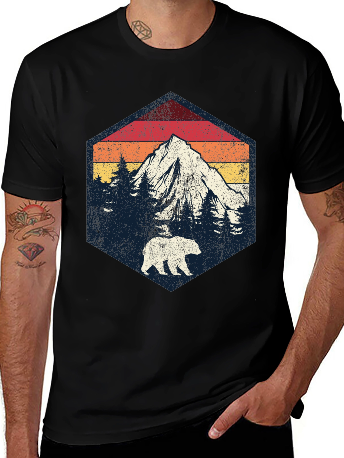 Variant 23 of Retro Mountain Bear Graphic Tee