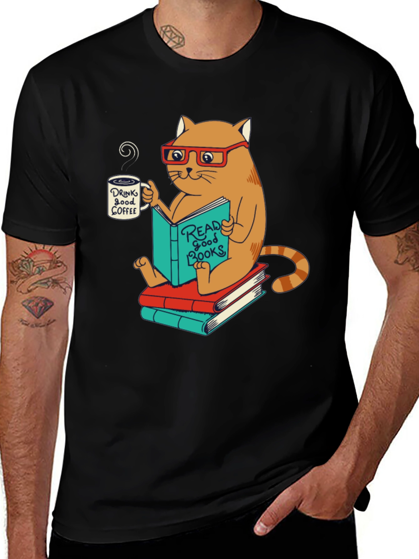 Variant 10 of Funny Cat Reading Books T-Shirt - Coffee Lover Tee