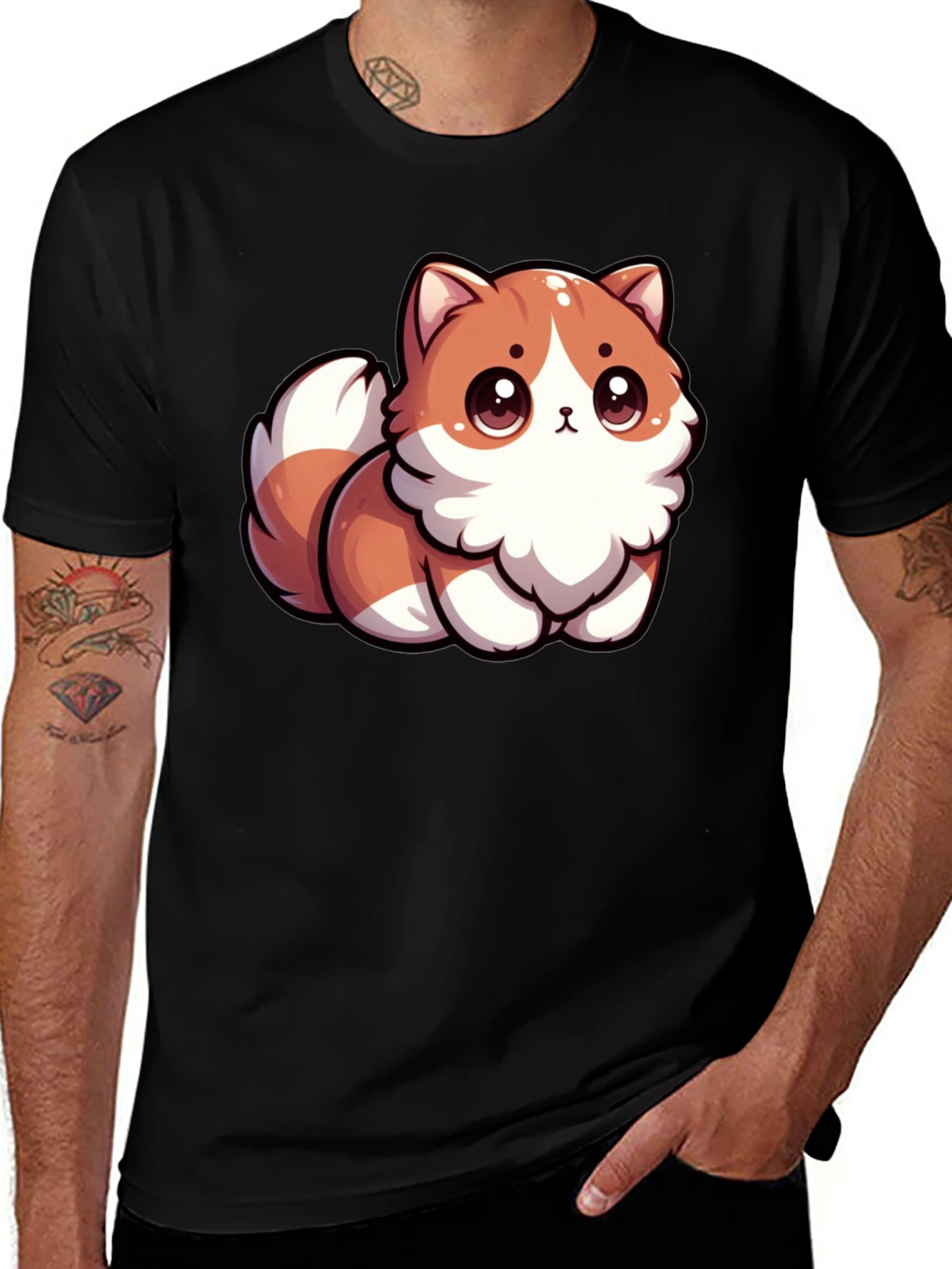 Variant 4 of Cute Cartoon Cat Black T-Shirt