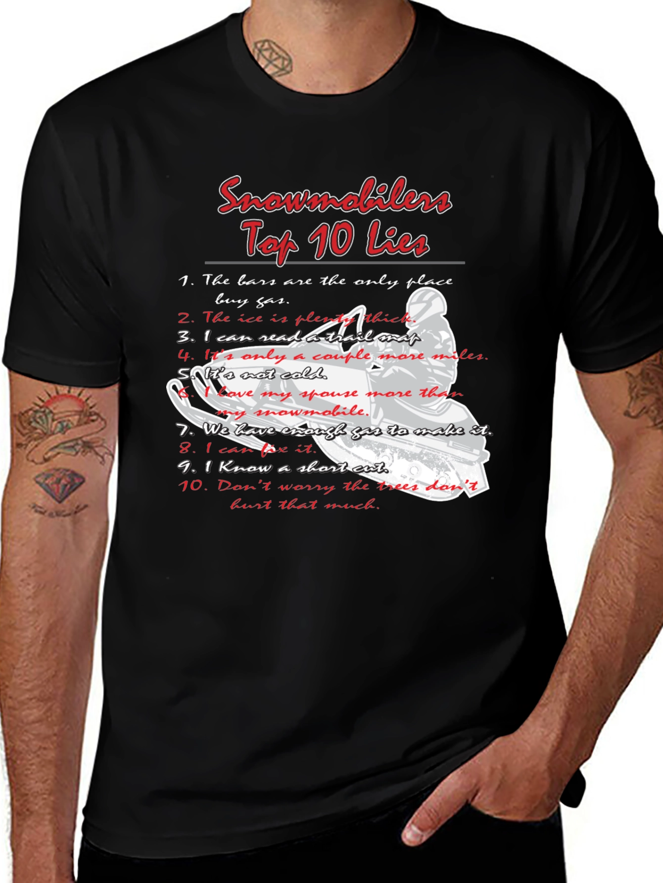 Variant 20 of Snowmobilers Top 10 Lies Graphic Tee
