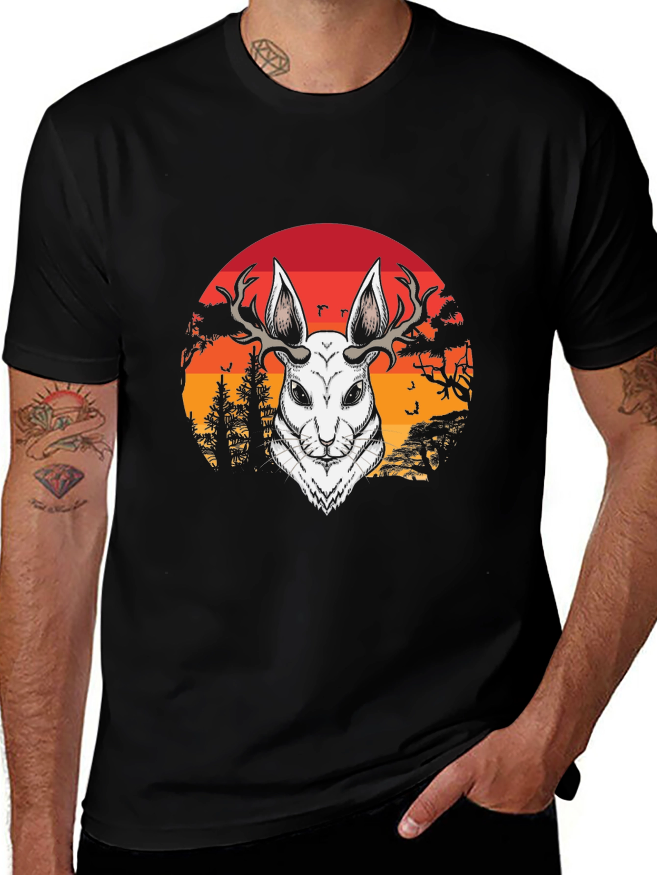 Variant 17 of Antlered Hare Graphic Tee - Sunset Design