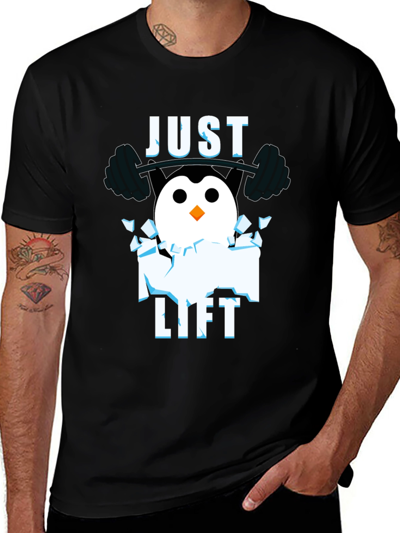 Variant 26 of Just Lift Penguin Gym T-Shirt - Black