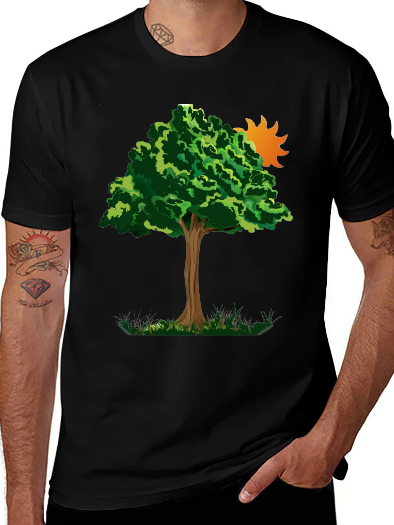 Variant 2 of Nature Tree Graphic Tee - Black Cotton Blend