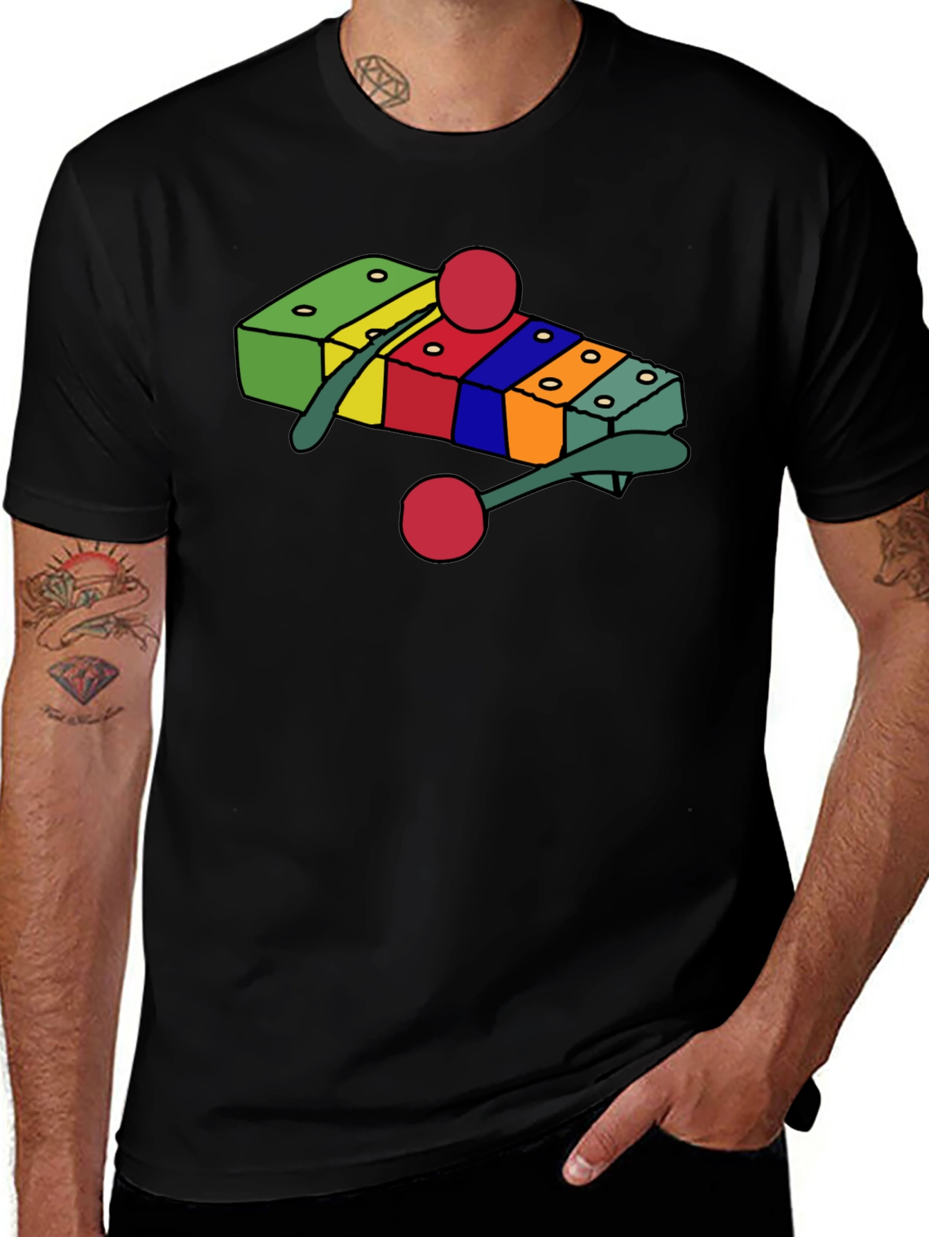 Variant 20 of Musical Xylophone Graphic Tee - Black Cotton Shirt