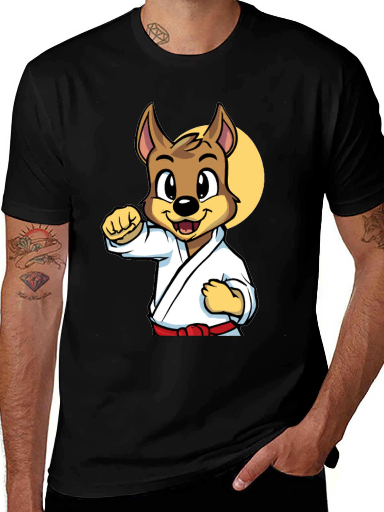 Variant 6 of Karate Dog Cartoon Graphic T-Shirt - Black