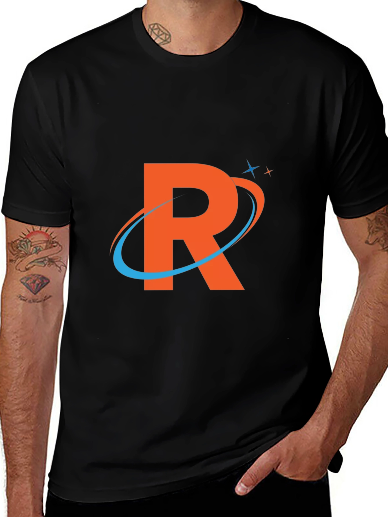 Variant 18 of Stylish Black T-Shirt with Orange "R" Logo
