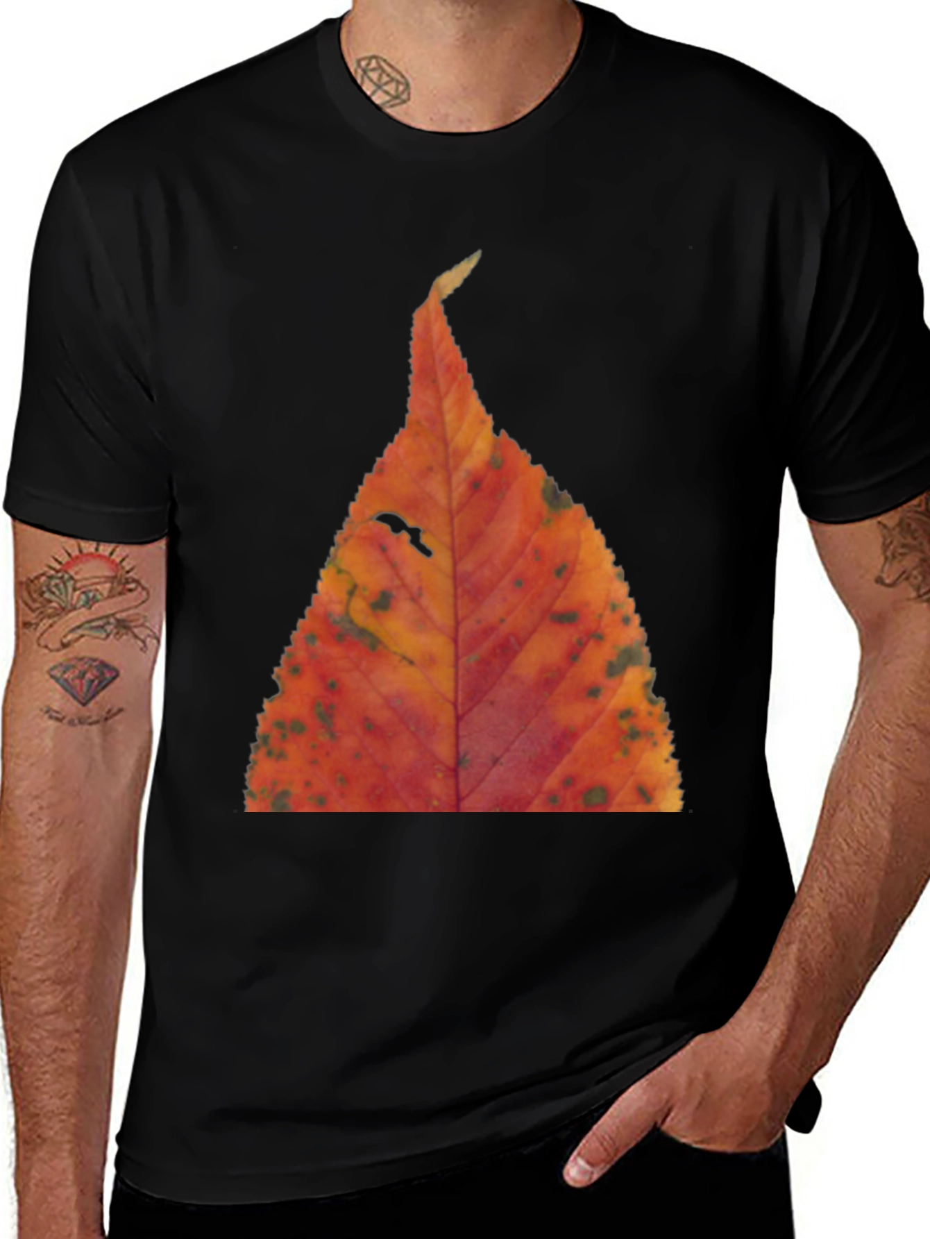 Black Fall Leaf Print Black T-Shirt main image