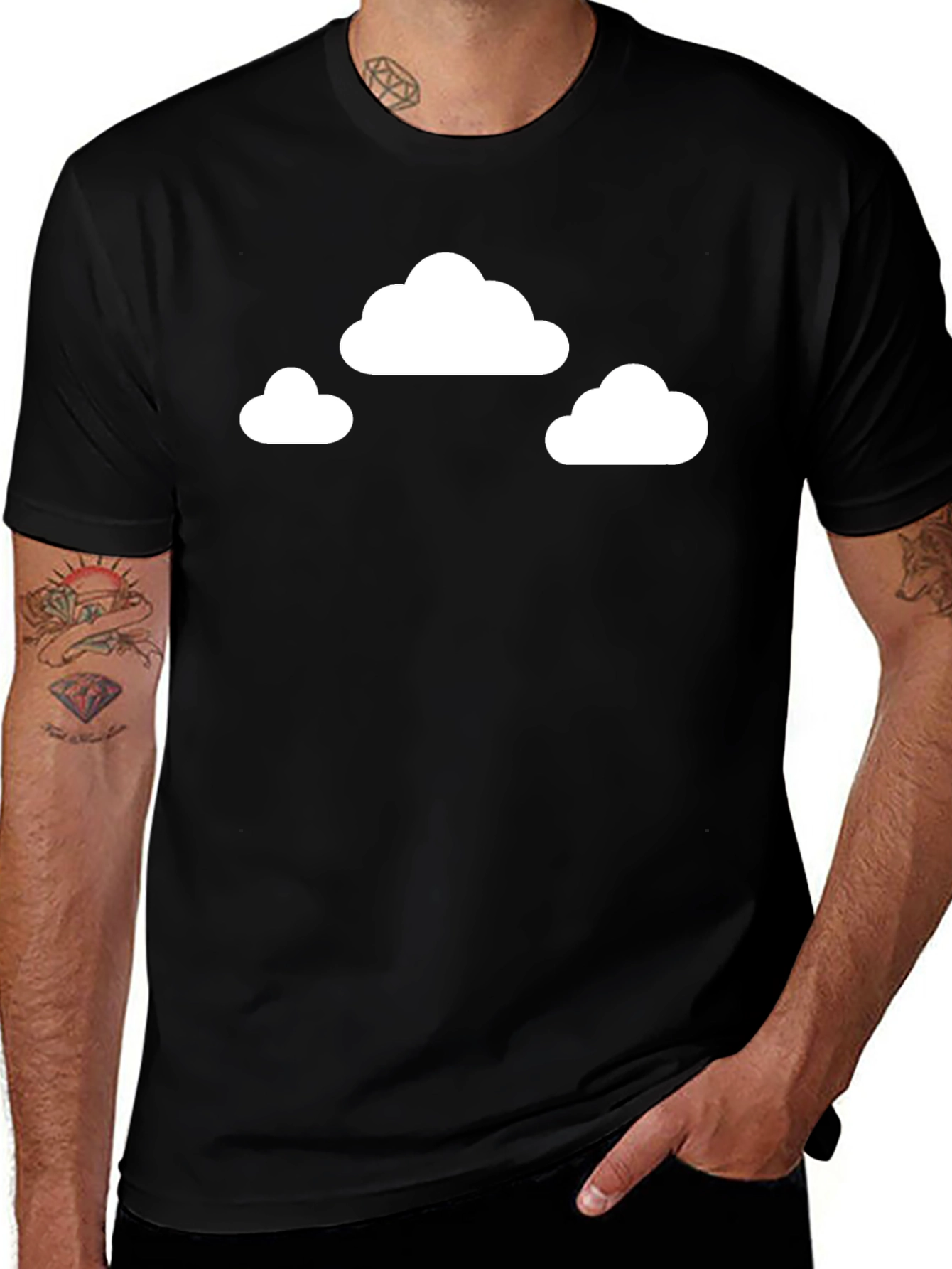 Variant 10 of Cloud Print Black Crewneck T-Shirt