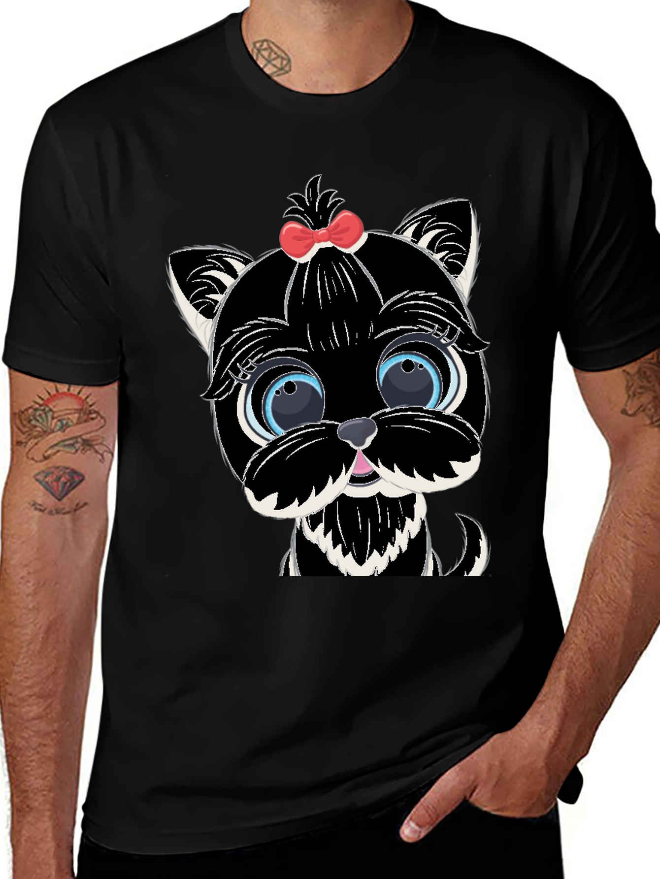 Variant 20 of Cute Cartoon Dog Graphic Tee - Black