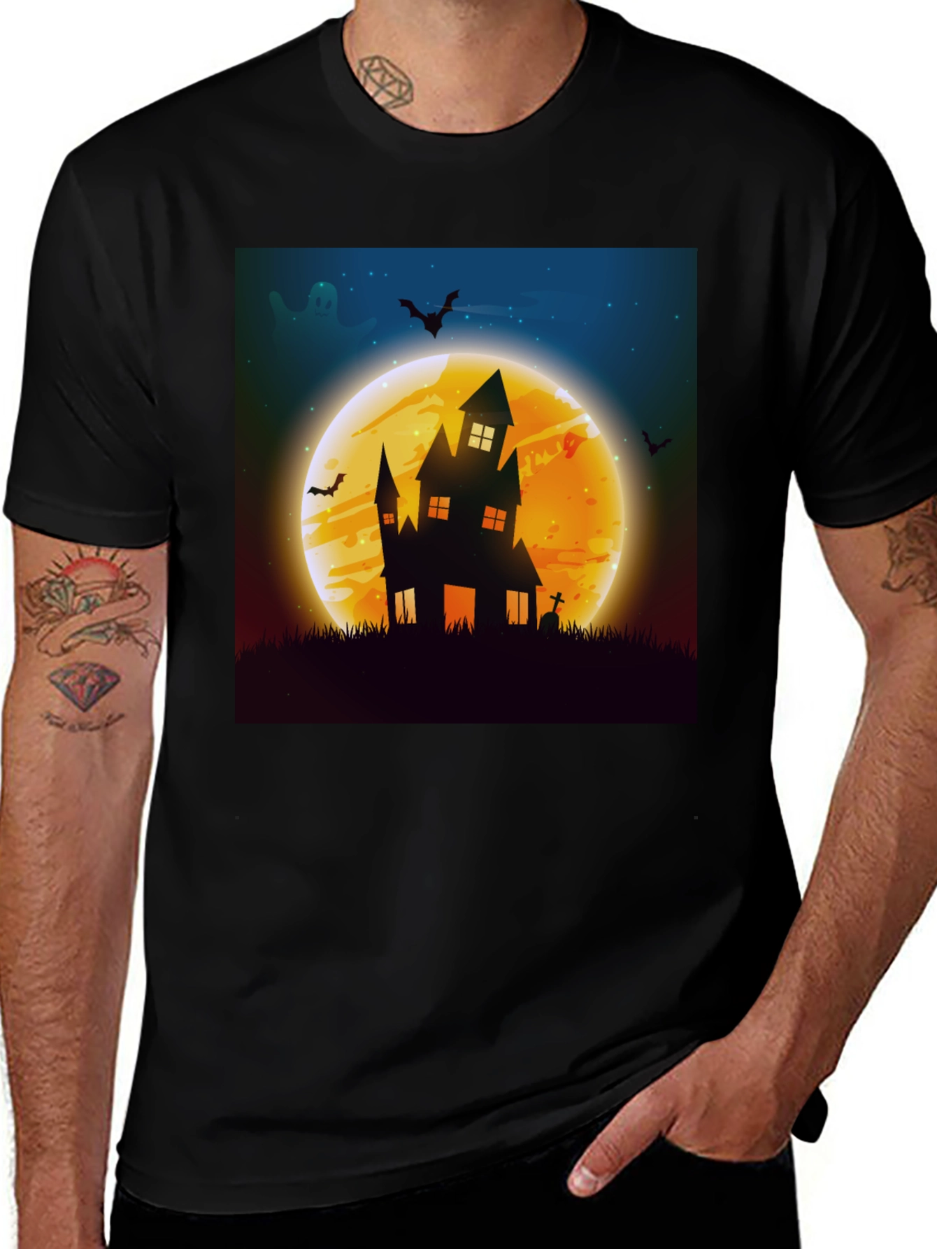 Variant 26 of Spooky Halloween Haunted House Graphic Tee