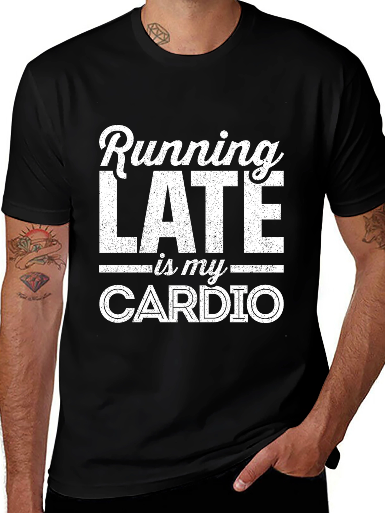 Black Funny Running Late Is My Cardio Graphic T-Shirt main image
