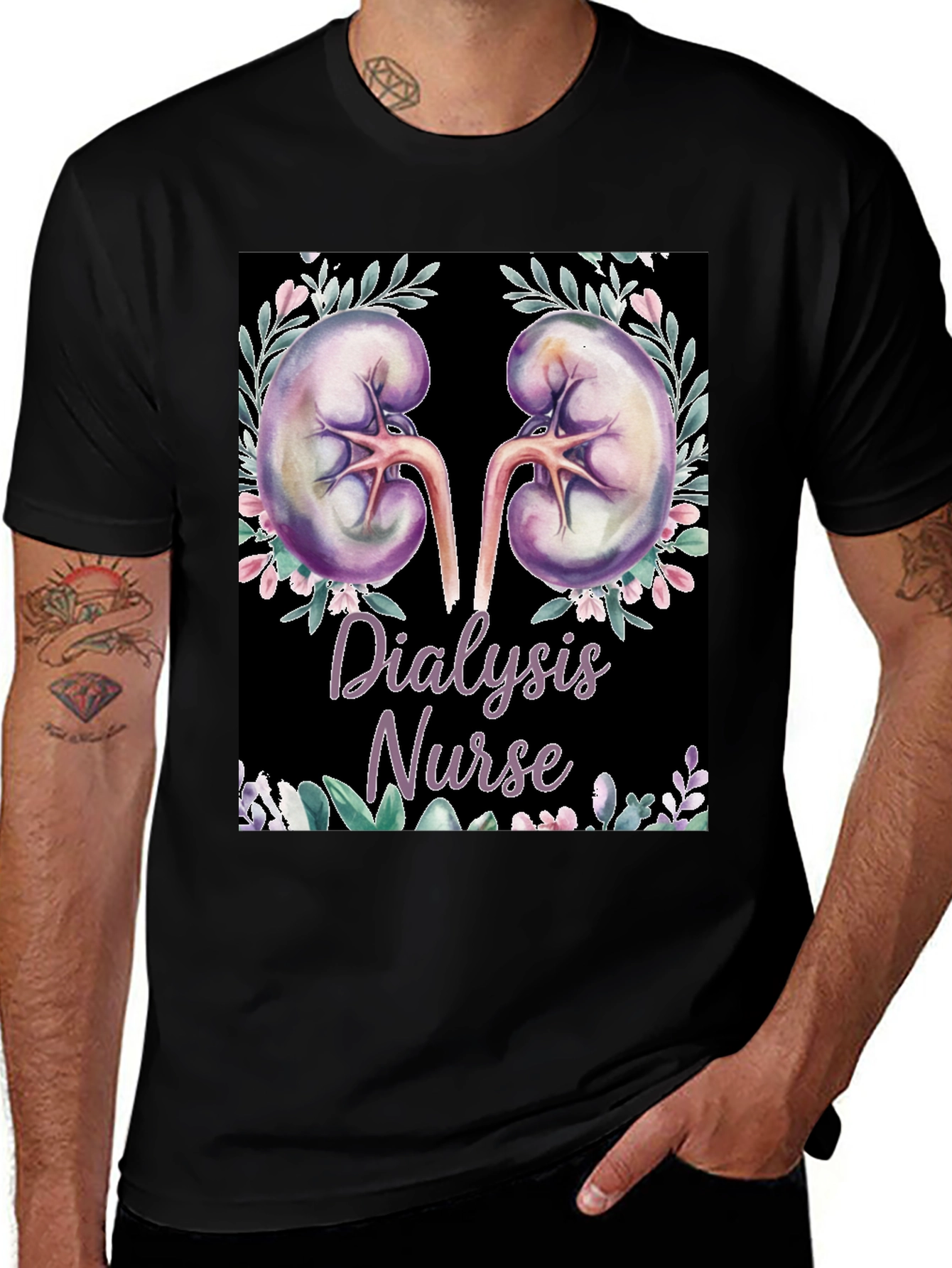 Variant 20 of Dialysis Nurse Floral Kidney Graphic Tee
