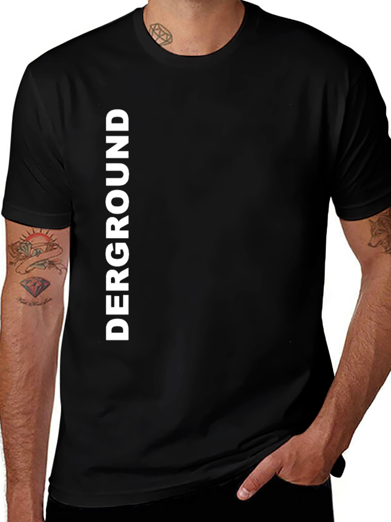 Variant 19 of Black "DERGROUND" Graphic Print Crew Neck T-Shirt