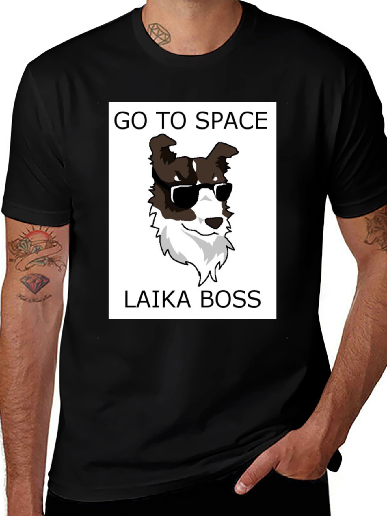 Go To Space Laika Boss Black T-Shirt