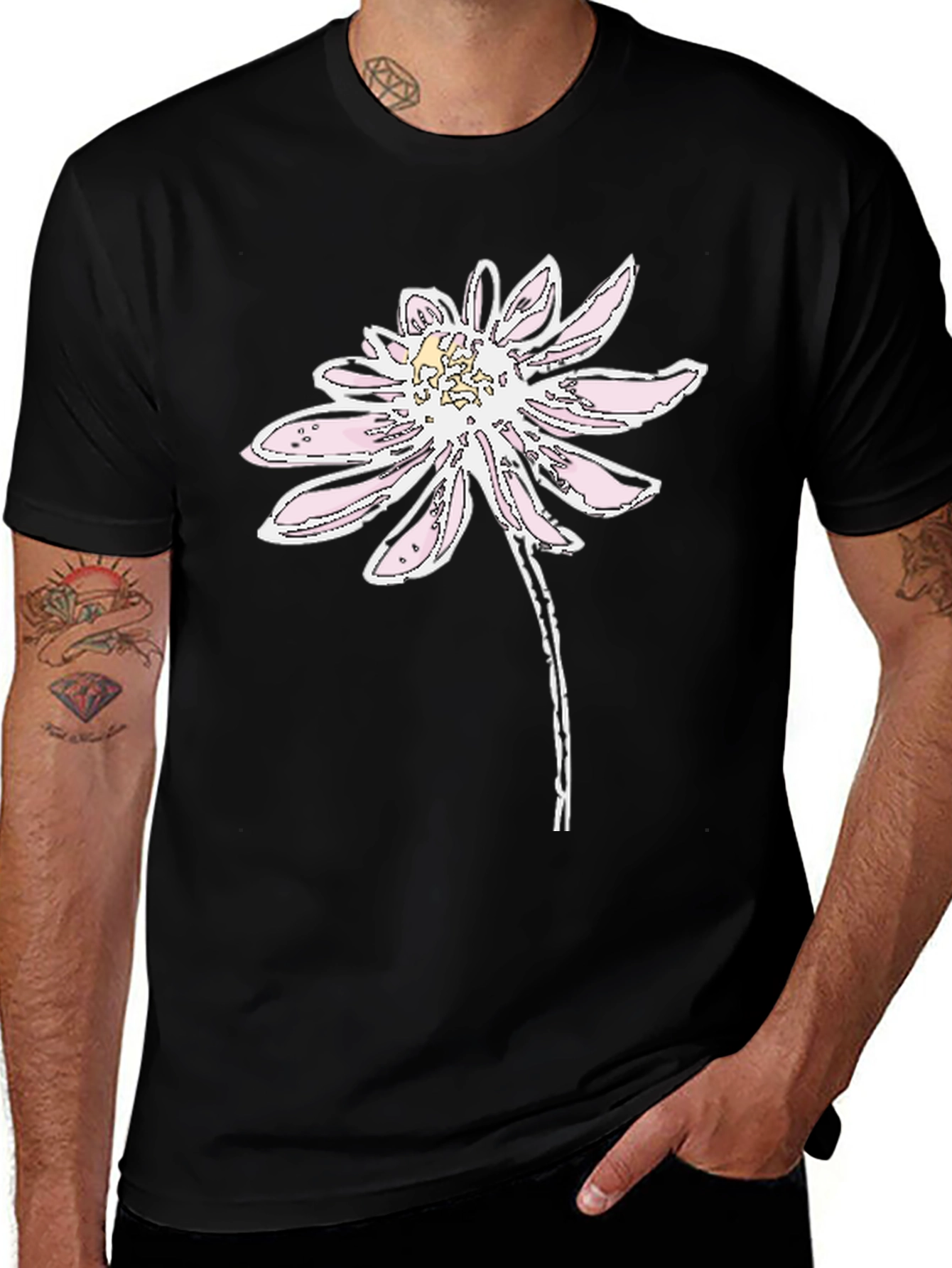 Variant 24 of Black T-Shirt with Pink Flower Graphic