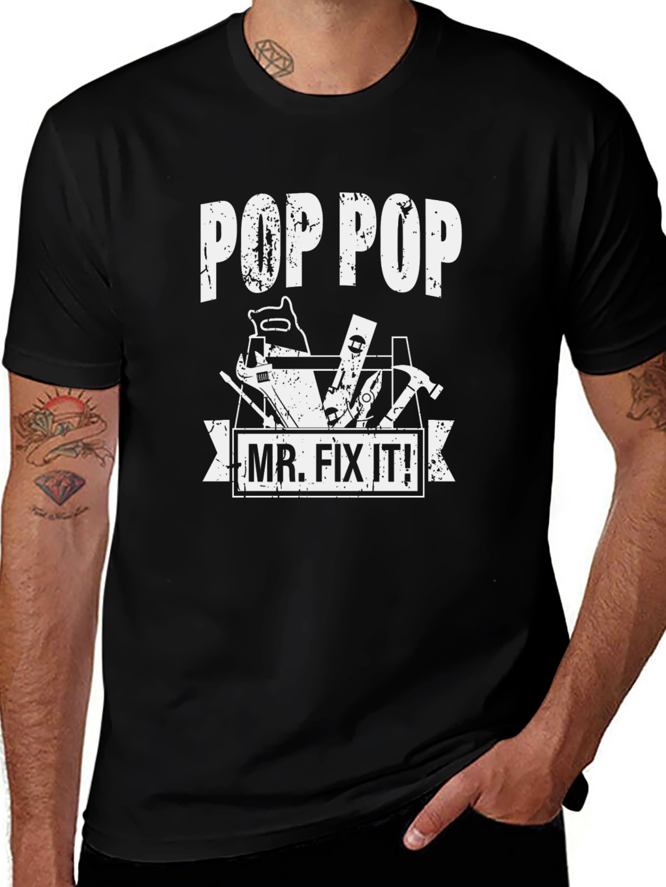 Pop Pop Mr. Fix It! Black T-Shirt