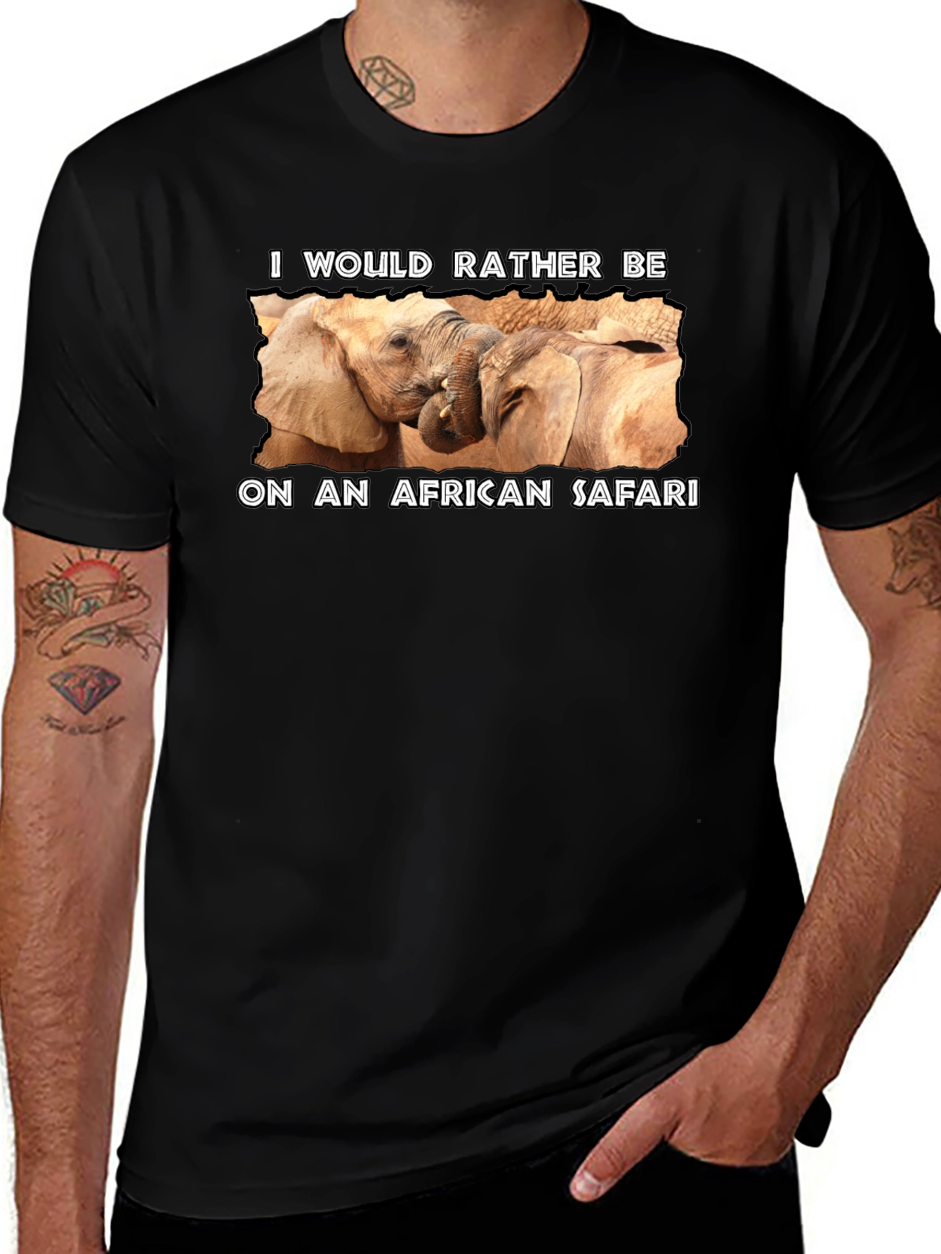 Variant 4 of African Safari Elephant Graphic Tee - Black