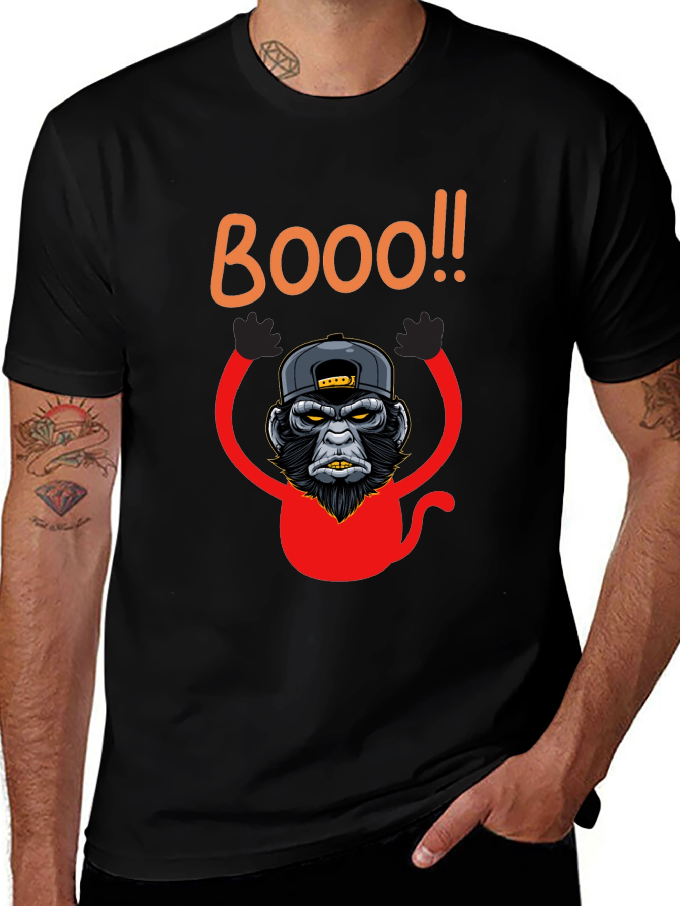 Variant 2 of Boo Monkey Graphic Tee - Black Crew Neck Shirt