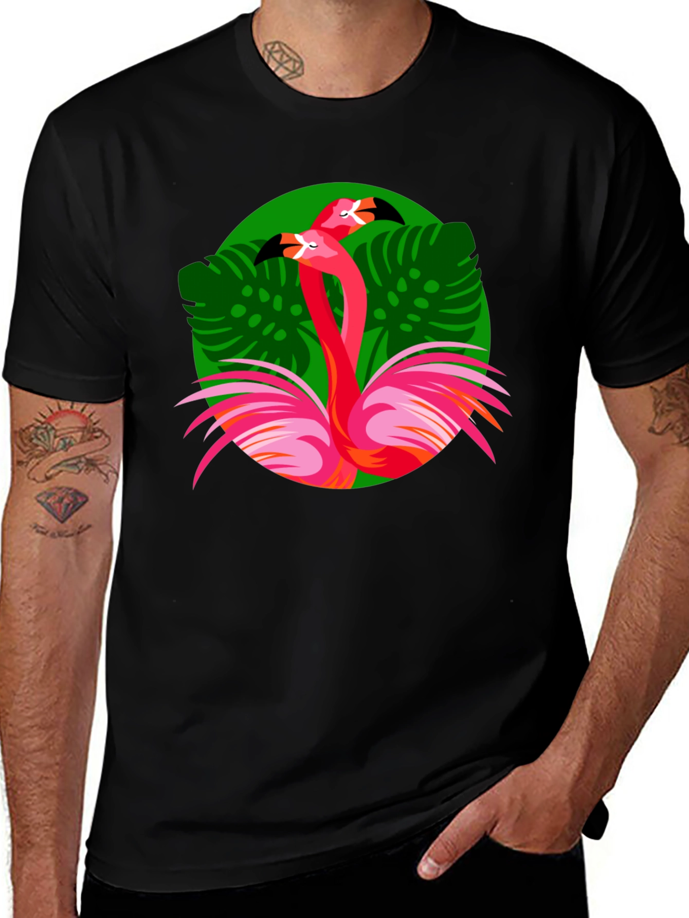 Flamingo Graphic Print Black T-Shirt