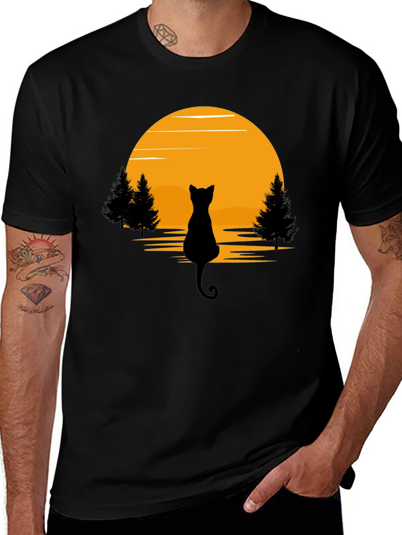 Variant 16 of Black Cat Sunset Silhouette T-Shirt