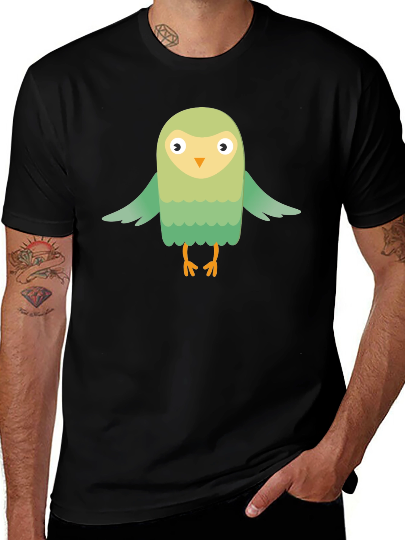 Variant 4 of Cute Cartoon Bird Graphic Tee - Men's Black T-Shirt